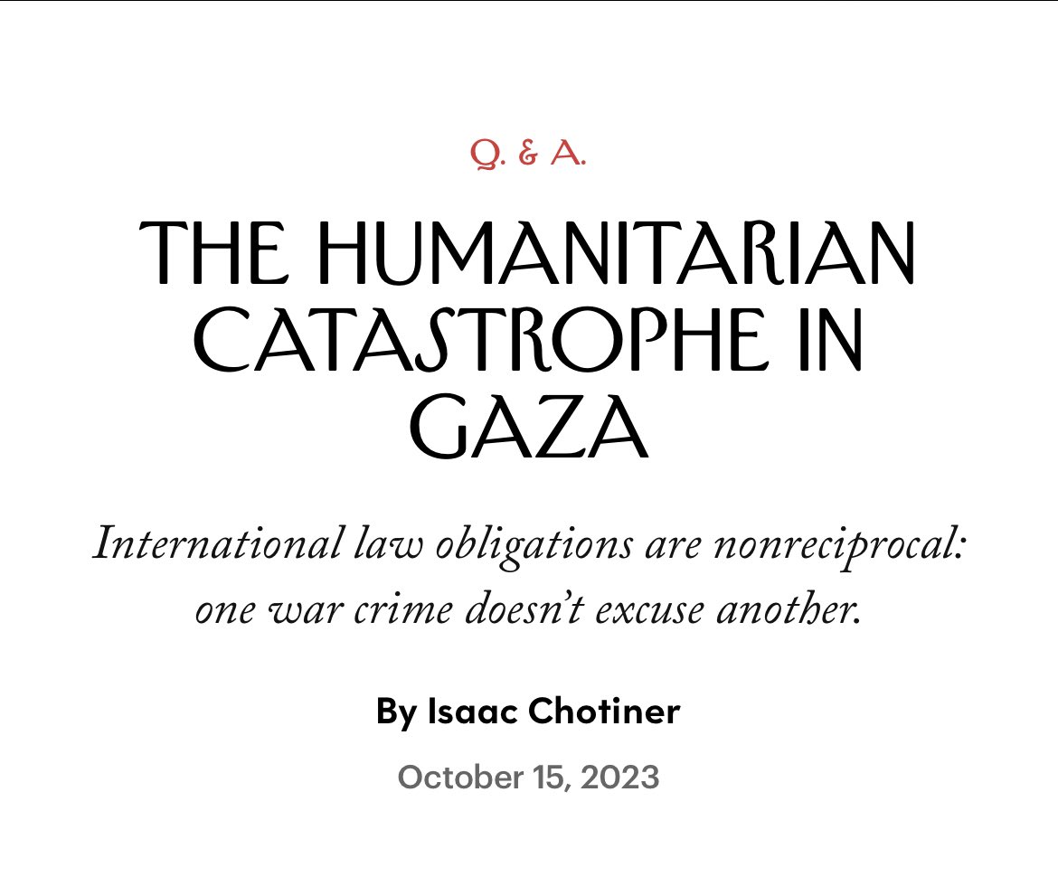 New Interview: I talked to Sari Bashi of Human Rights Watch about her specific concerns regarding Israel’s military action, the challenges of evacuating Gaza, and how human-rights advocates wrestle with different kinds of atrocities. newyorker.com/news/q-and-a/t…