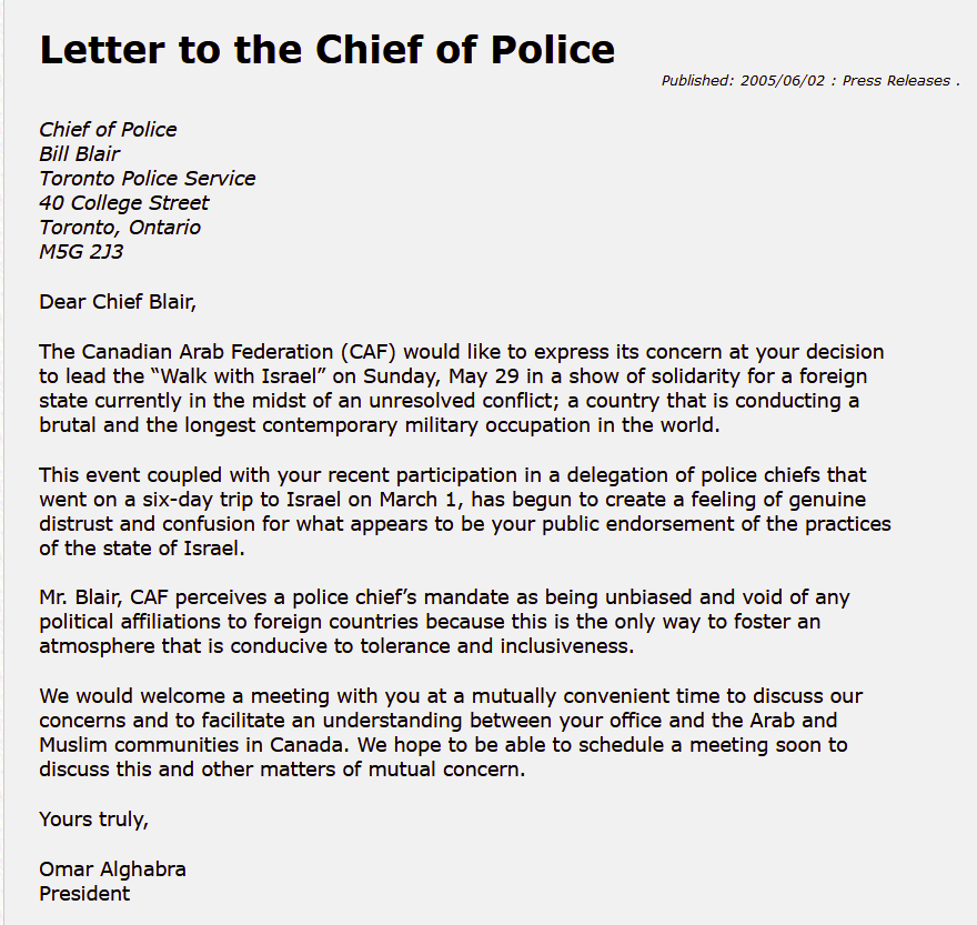 joshryanjames's tweet image. In June 2005 Muslim Liberal MP Omar Alghabra wrote a letter to then Chief of Police Bill Blair expressing his "displeasure" about the "Walk With Israel" day, calling Israel a "country conducting a brutal military occupation".  Omar was Trudeau's Transportation Minister until 2023