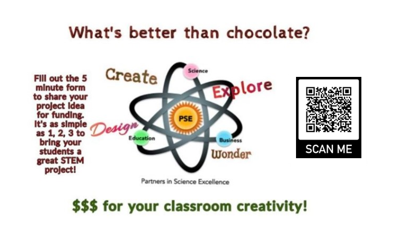 LAST CHANCE!  Partners in Science Excellence will be accepting STEM funding proposals until Wednesday, November 1.    Teachers in Lake, Geauga, and Ashtabula counties can use the QR code or this link (docs.google.com/forms/d/e/1FAI…) to submit their idea.