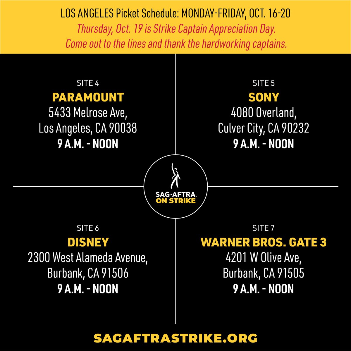 Turn up the heat! We're taking the fight to their front doors all week long. Members, allies, film & TV lovers, join us on the picket lines. Can't make it? Find an event near you at sagaftrastrike.org. Let's make history together! 🔥📽️