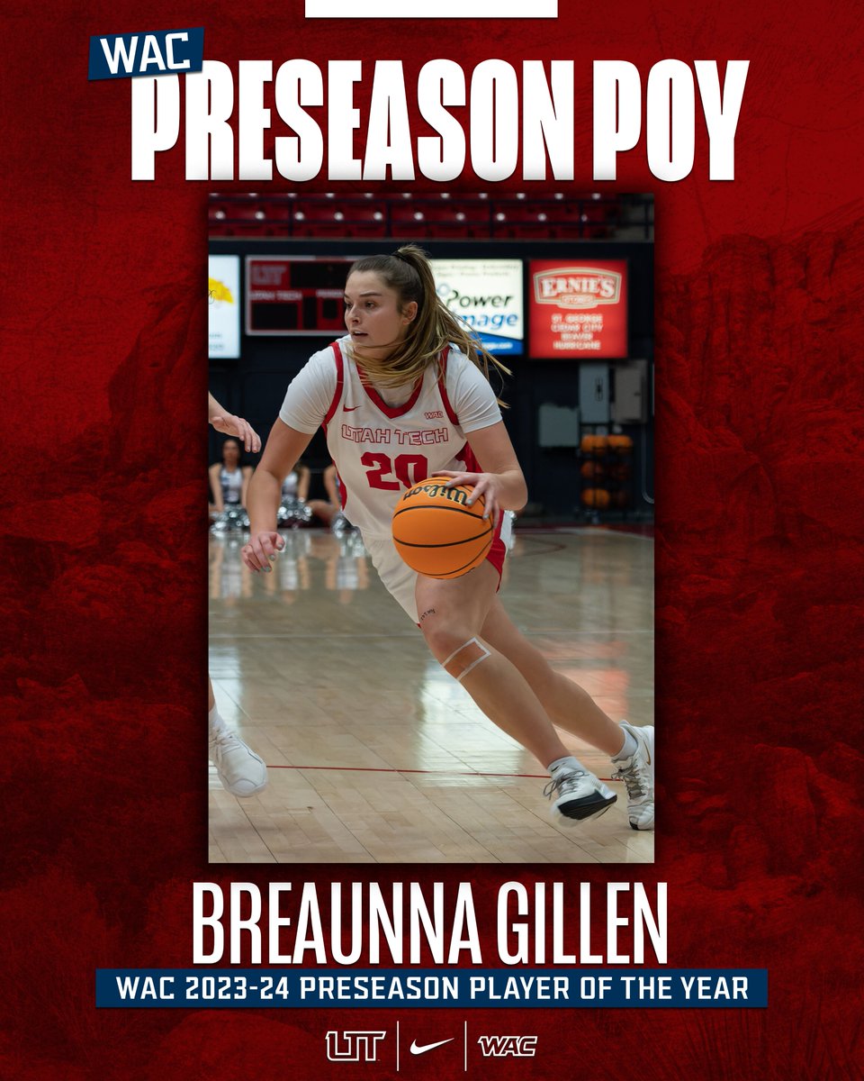.<a href="/breaunnagi/">breaunna gillen</a> is HER! The #WACwbb coaches have tabbed the fifth-year guard 2023-24 WAC Preseason Player of the Year!
Trailblazers voted to take fourth in the conference preseason poll!
#UtahTechBlazers
📰 - shorturl.at/sxCM8