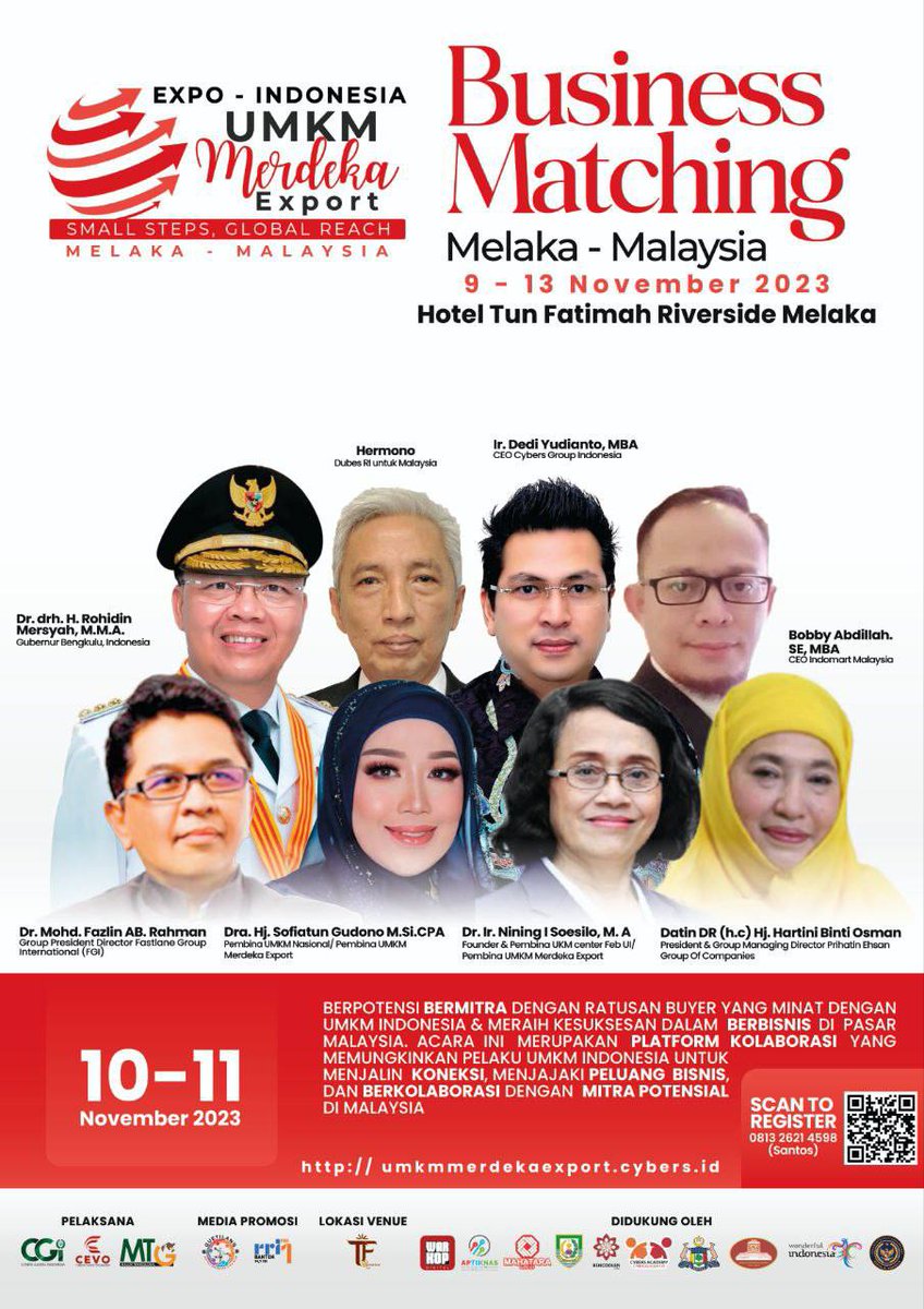 MithaqulR's tweet photo. BUSINESS MATCHING
SMALL STEPS GLOBAL REACH 

UMKM Merdeka Export Melaka - Malaysia proudly presents 

"BUSINESS MATCHING INDONESIA - MALAYSIA"

📆 10-11 November 2023
📍 Tun Fatimah Riverside Hotel, Melaka, Malaysia https://t.co/5iIRSTxyue