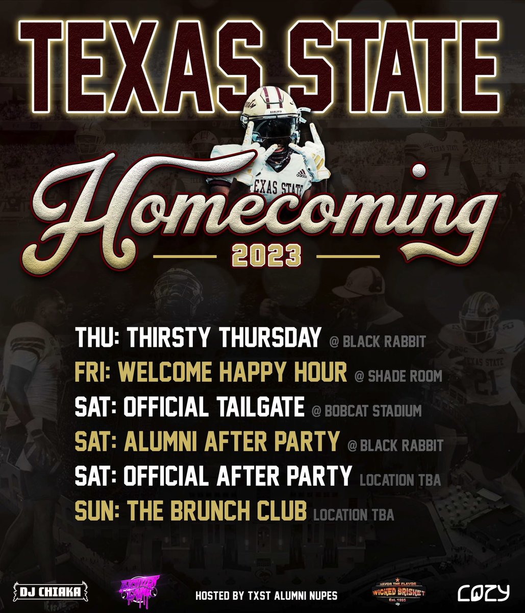 Homecoming Line up. Official individual flyers will drop throughout the week!
