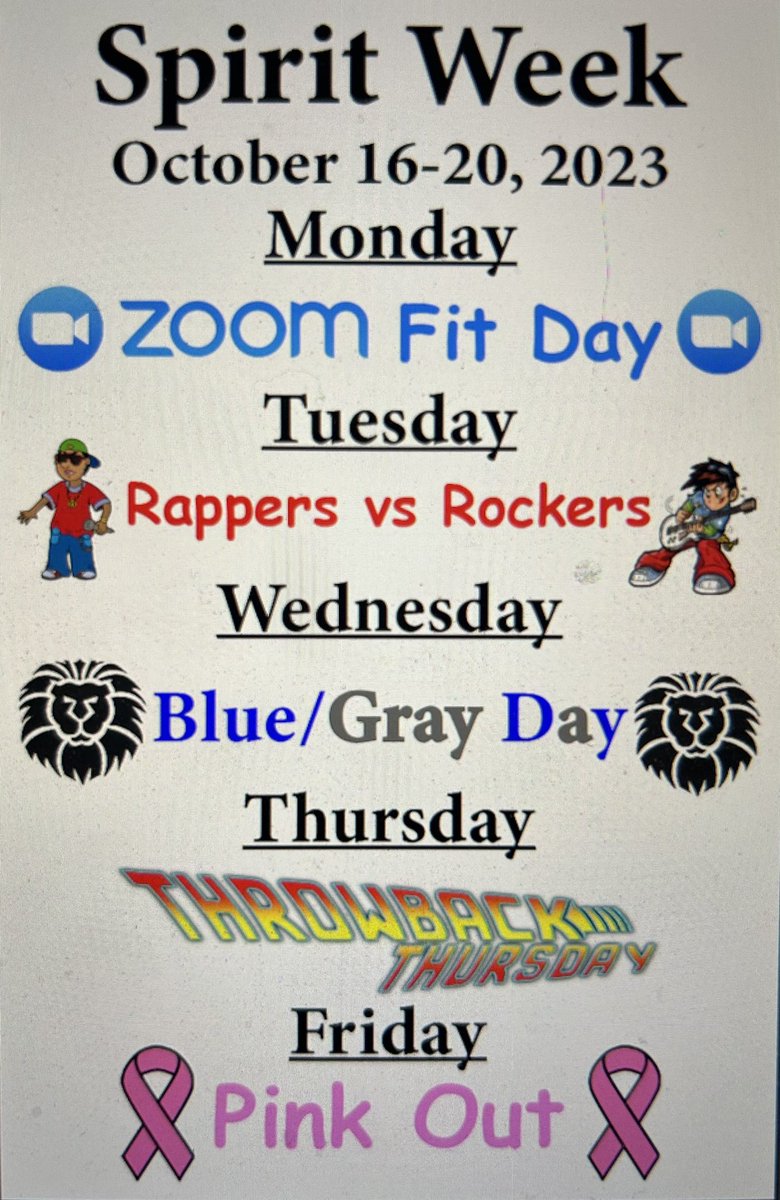 Hey <a href="/NitschmannMS/">BASDNitschmannMS</a> are you ready for Spirit week 2023?!?!? Participation counts towards the Blue vs. Gray competition, so be sure to dress up each day!