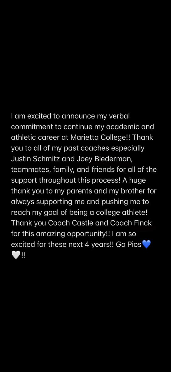 I’m excited to announce my verbal commitment to Marietta College!! Go Pios 💙🤍! <a href="/ettasoftball/">Marietta Softball</a> <a href="/birmbolts_06/">Justin Schmitz</a>