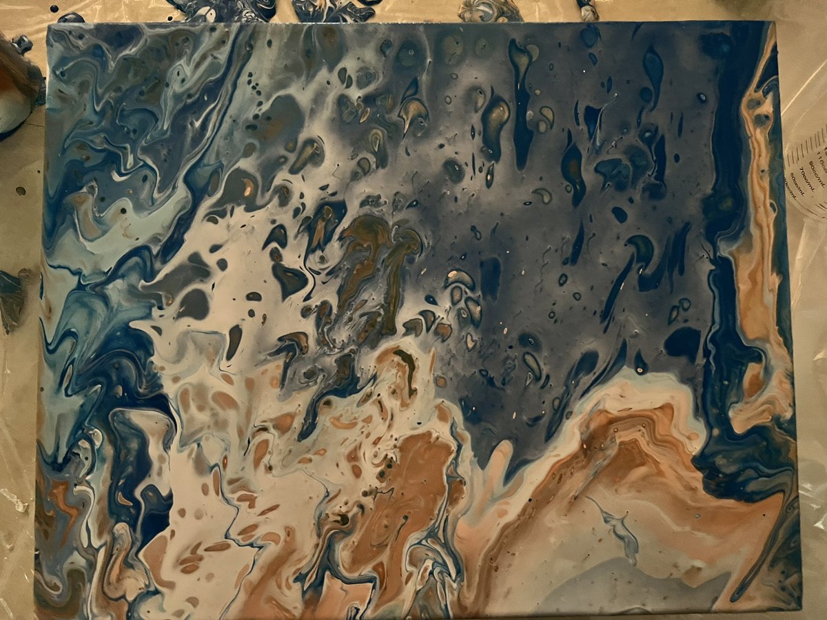 RoadQueen1967's tweet photo. #fluidart time today! Wanted to do a beachy themed one, and am learning the Flip Cup technique. Not bad for only my 3rd attempt! Lots to learn, and my confidence has been restored 
#artisgoodformentalhealth
#flipcup
#acrylicpour
#letsart https://t.co/Y0c8mfmETa