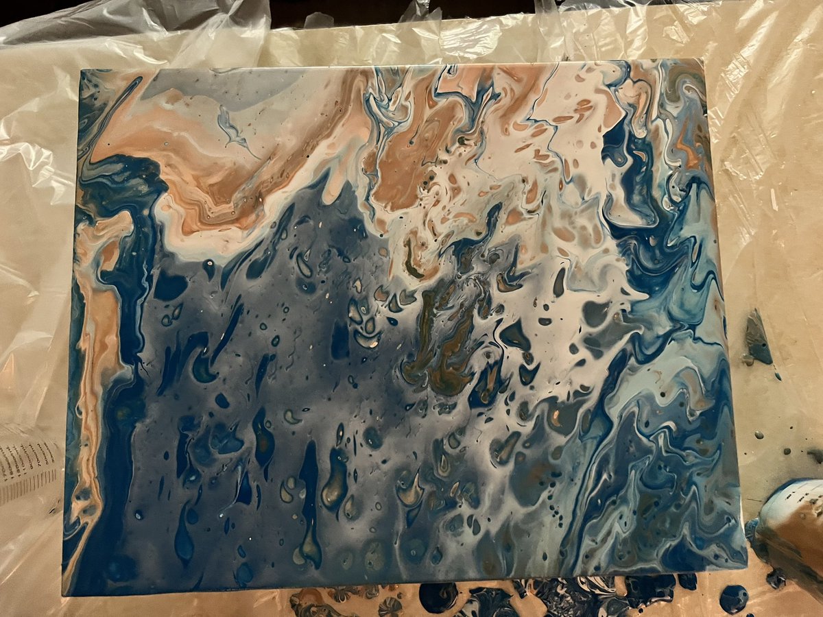 RoadQueen1967's tweet photo. #fluidart time today! Wanted to do a beachy themed one, and am learning the Flip Cup technique. Not bad for only my 3rd attempt! Lots to learn, and my confidence has been restored 
#artisgoodformentalhealth
#flipcup
#acrylicpour
#letsart https://t.co/Y0c8mfmETa