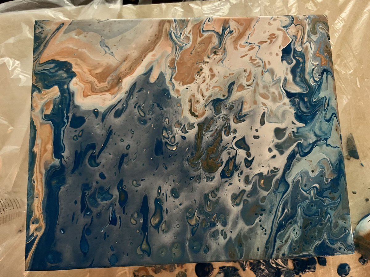RoadQueen1967's tweet photo. #fluidart time today! Wanted to do a beachy themed one, and am learning the Flip Cup technique. Not bad for only my 3rd attempt! Lots to learn, and my confidence has been restored 
#artisgoodformentalhealth
#flipcup
#acrylicpour
#letsart https://t.co/Y0c8mfmETa