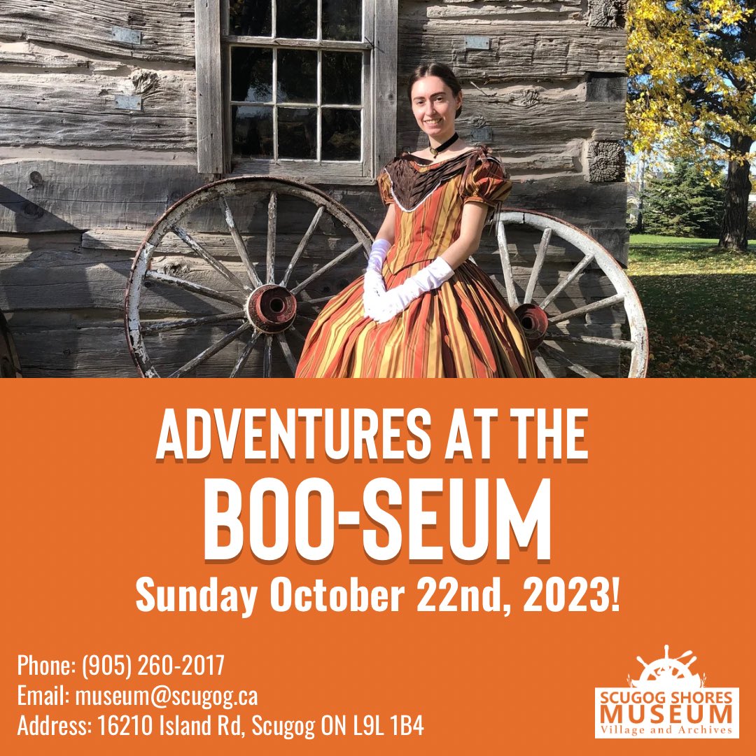 Our 5th annual Adventures at the Boo-seum is happening on Sunday October 22nd from 11-3 pm! Join us for a spook-tacular time at the museum. This year’s event is even bigger and better than last year’s! 

#adventuresatthebooseum #scugogshoresmuseum #townsipofscugog #familyfun