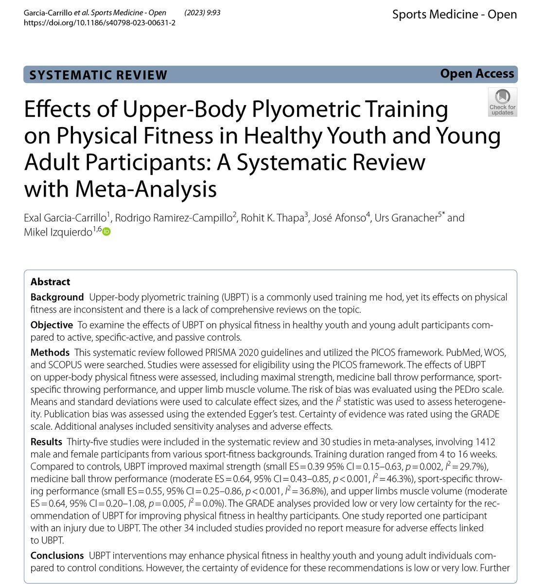 ExalGarcia's tweet photo. Effects of Upper-Body Plyometric Training on Physical Fitness in Healthy Youth and Young Adult Participants: A Systematic Review with Meta-Analysis @RodrigoSportSci @rohitthapa04 @mikelizquierdo_ https://t.co/YT5hsTlWHq https://t.co/jpC34y4T88