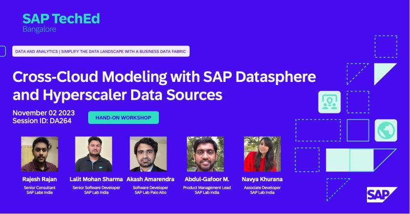 Join this hands-on session during #SAPTechEd 2023 curated by our colleagues 
Learn and try out the scenario of building cross-cloud modelling and #analytics with hyperscaler datasources leveraging #SAPDatasphere #SAPAnalyticsCloud

Register today: sap.to/6013uruJ5