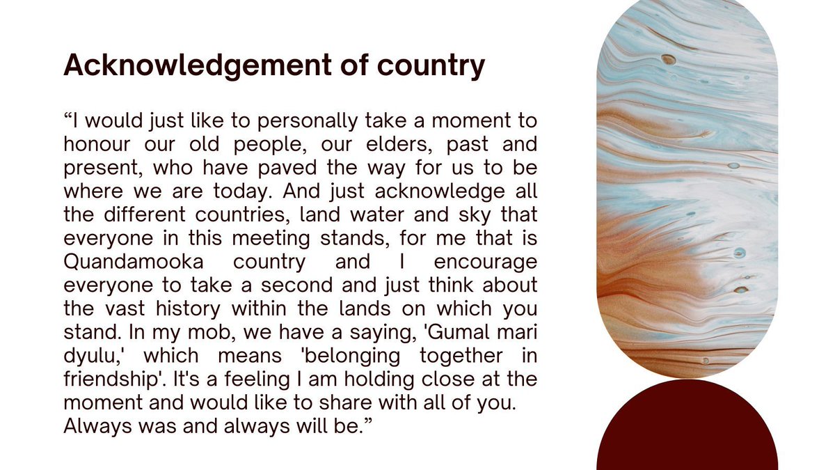 We would like to say a big thank you to Rachel Irvine from undertaking our acknowledgement of country this morning.