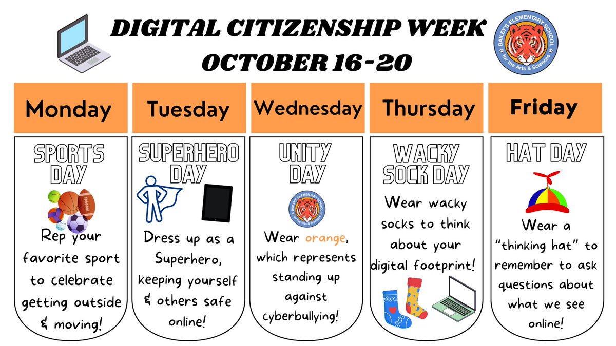 Good Evening Bailey's Families! We hope you had a nice weekend and just here to remind you that this week the school celebrates Digital Citizenship Week! Here's the full schedule, but tomorrow, Monday, starts with the kids representing their favorite sport! <a href="/BaileysES_FCPS/">Bailey's Elementary School for the Arts & Sciences</a>