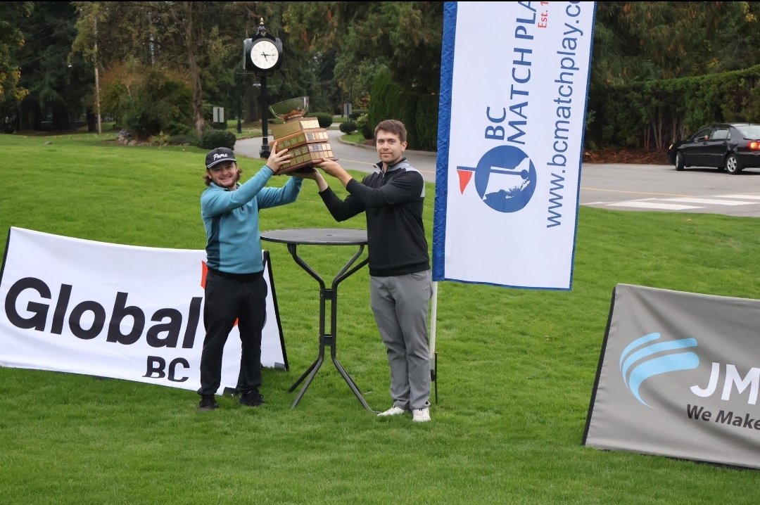 vancouvergolf's tweet photo. Congratulations 🎉🍾
2023 @JMMedia_group
#BCMAtchPlay Champs🏆
Nigel Sinnott & Matt Gudmundson!
2&1 winners over @ilirianzalli & Neil MacLeod @VGCGolf.
Huge shout to @VGCGolf & sponsors JM Media & @GlobalBC
for their generous support of the event!🙏https://t.co/1H1AVC3QV9 https://t.co/F1pbyrrNGD