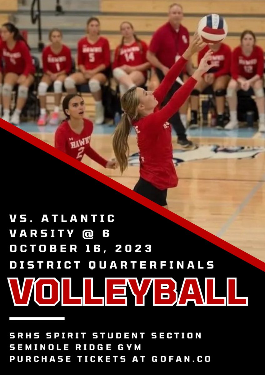 Playoff Volleyball at the Ridge this Monday!  Support our HAWKS!