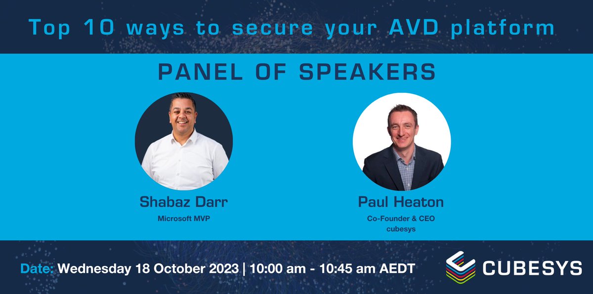 cubesys (@cubesysau) on Twitter photo 🚨 WEDNESDAY is the big day! 🚨
Join <a href="/cubesys/">moon sung cheul</a> for our panel discussion and supercharge your #securitystrategy!
📅 Oct 18, 2023
🕙 10:00 am – 10:45 am AEDT
Reserve your virtual seat: eventbrite.com.au/e/733215957667
#CyberSecurity #AVDPlatform <a href="/PMHeaton/">Paul Heaton</a> 🚨 WEDNESDAY is the big day! 🚨
Join <a href="/cubesys/">moon sung cheul</a> for our panel discussion and supercharge your #securitystrategy!
📅 Oct 18, 2023
🕙 10:00 am – 10:45 am AEDT
Reserve your virtual seat: eventbrite.com.au/e/733215957667
#CyberSecurity #AVDPlatform <a href="/PMHeaton/">Paul Heaton</a>