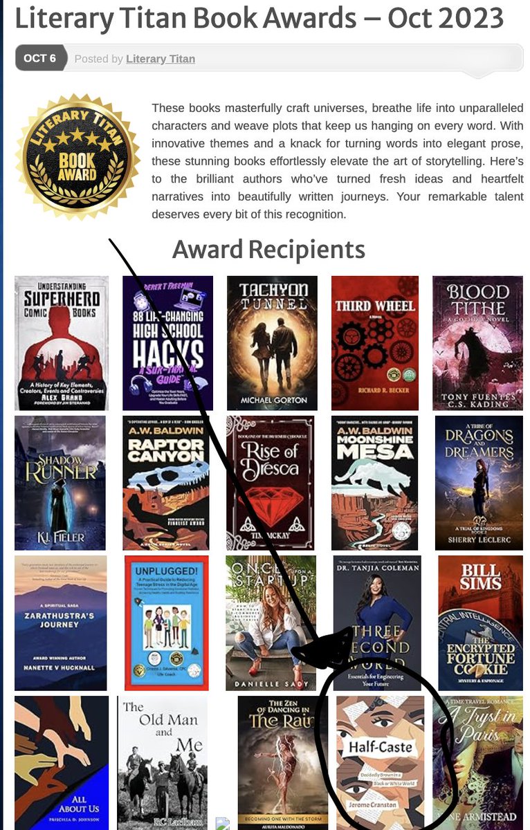 Grateful to have Half-Caste recognized alongside others with a Literary Titan Book Award. amazon.ca/Half-Caste-Dec…
