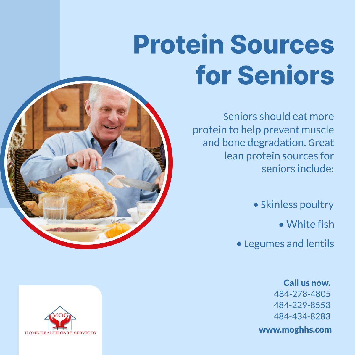 Following a healthy diet, including eating more protein, helps seniors remain independent for longer. For meal preparation assistance, feel free to call us at 484-278-4805.

#HomeHealthCare #Seniors #MealPreparation #WillowGrovePA