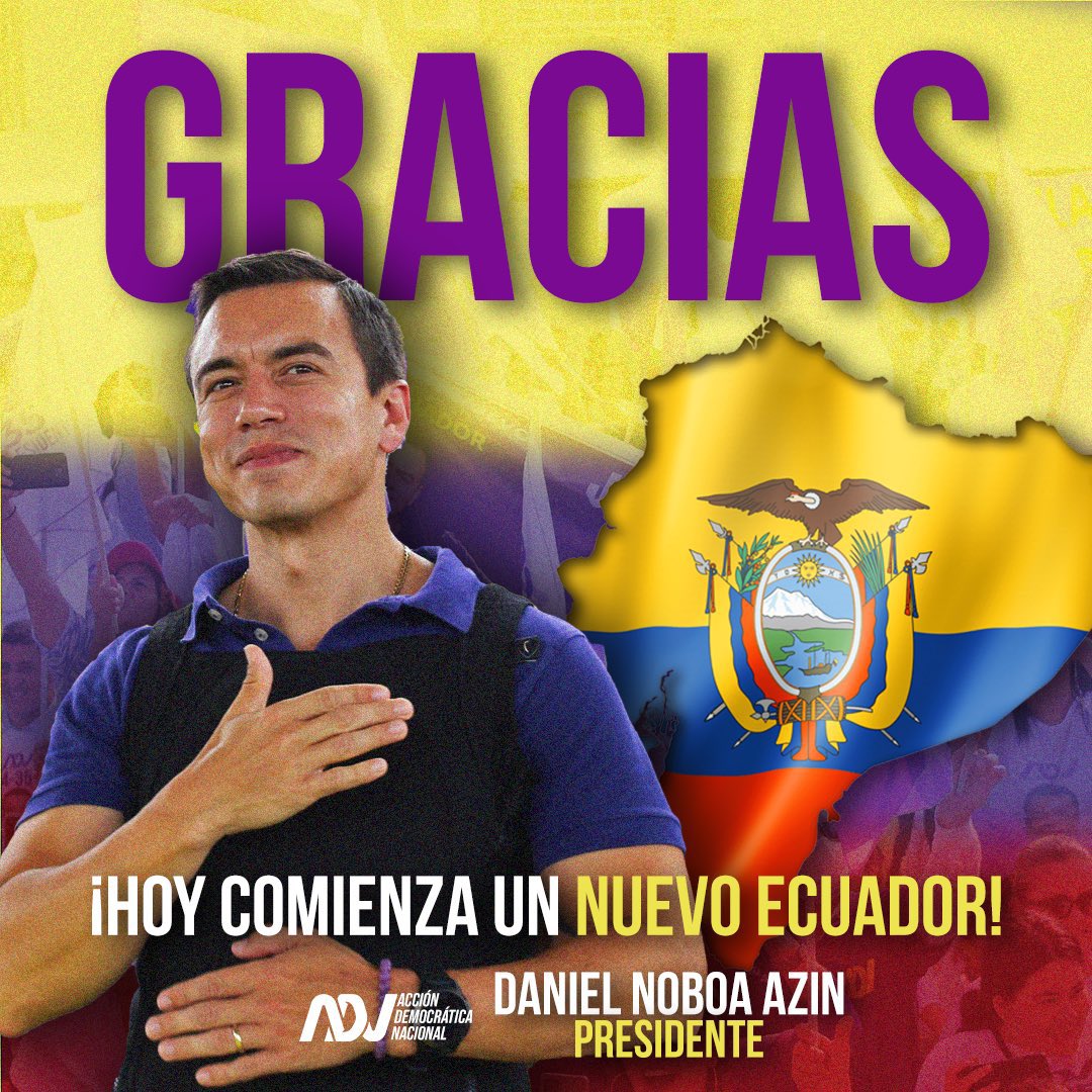 Hoy ha ganado Daniel Noboa de centro y su vicepresidente de derecha en Ecuador, 🇪🇨 falta que el próximo domingo arrase Milei en Argentina… Latinoamérica DESPIERTA! #JovenesEmpresarios al poder!