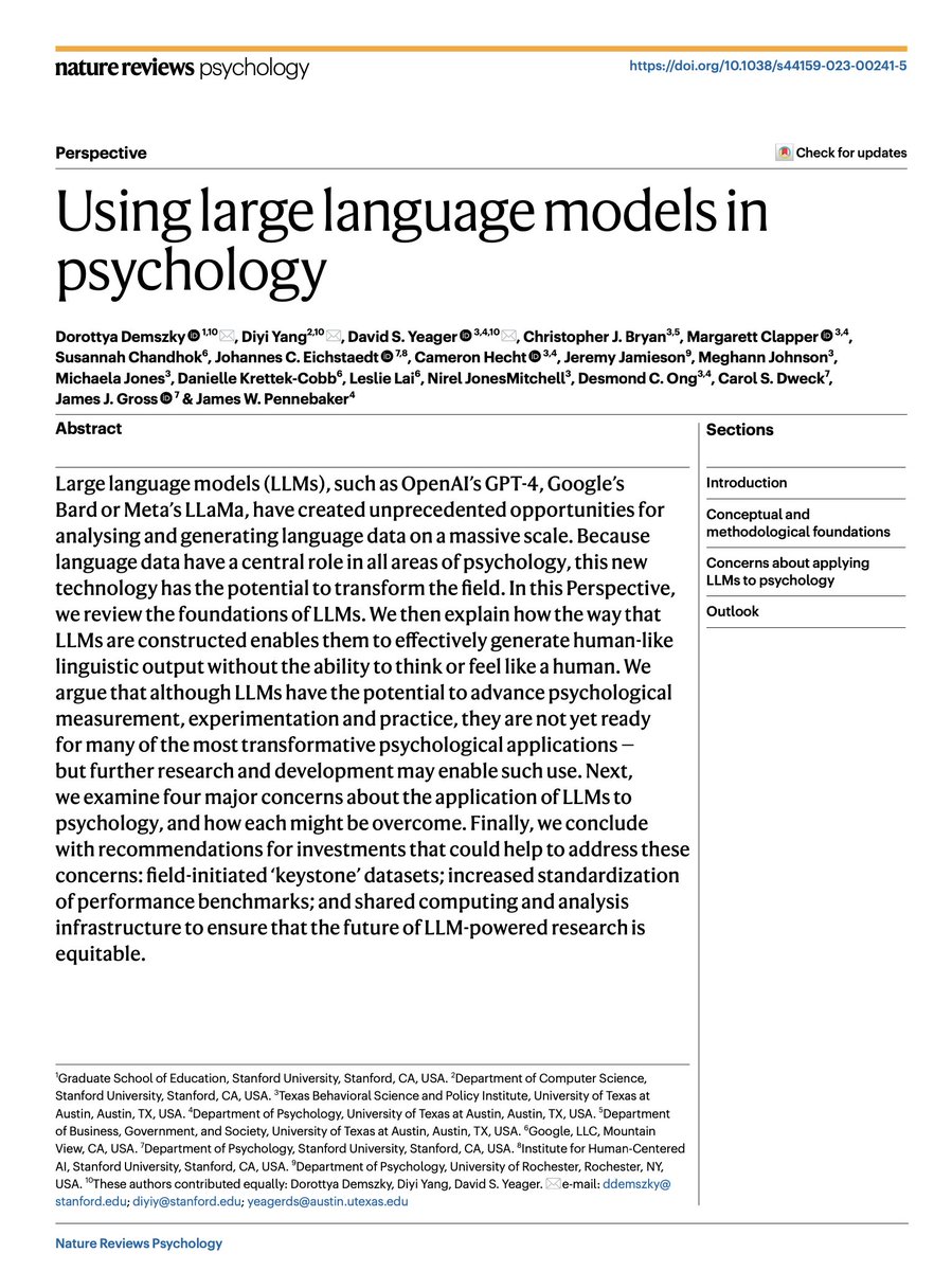 Using large language models in psychology: 💡 LLMs have the potential to advance psychological measurement, experimentation and practice. 💡 LLM generated on-topic, grammatically correct useless information, but not based on research and psychology construct. 💡A critical…