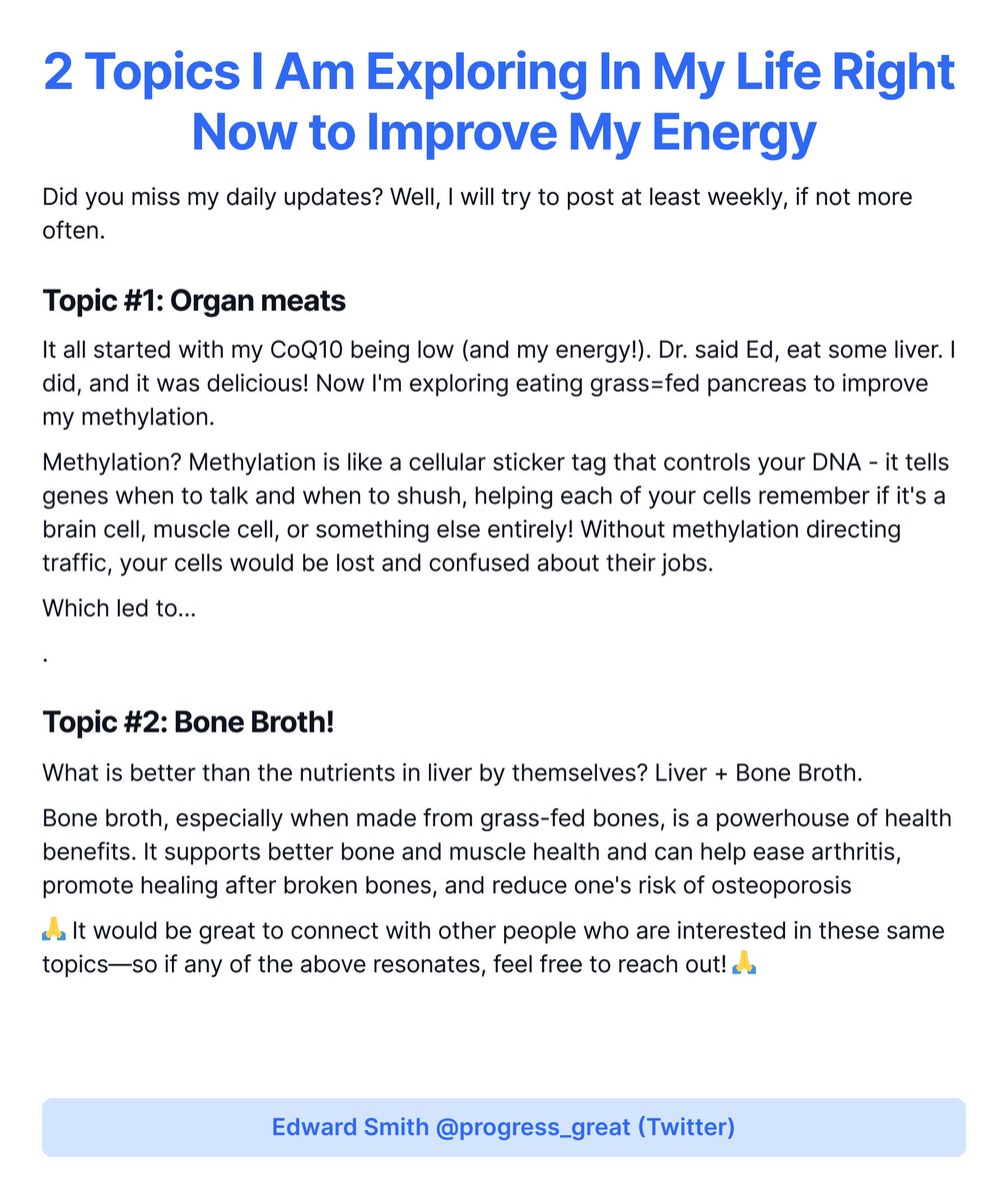 progress_great's tweet image. 2 Topics I Am Exploring In My Life Right Now to Improve My Energy 🍗