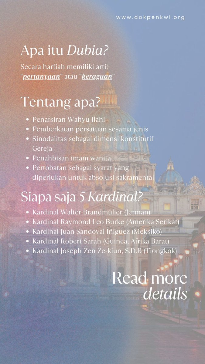 Paus Fransiskus menanggapi dubia yang disampaikan 5 kardinal. 

Baca dan download dokumennya di sini:
dokpenkwi.org/tanggapan-paus…