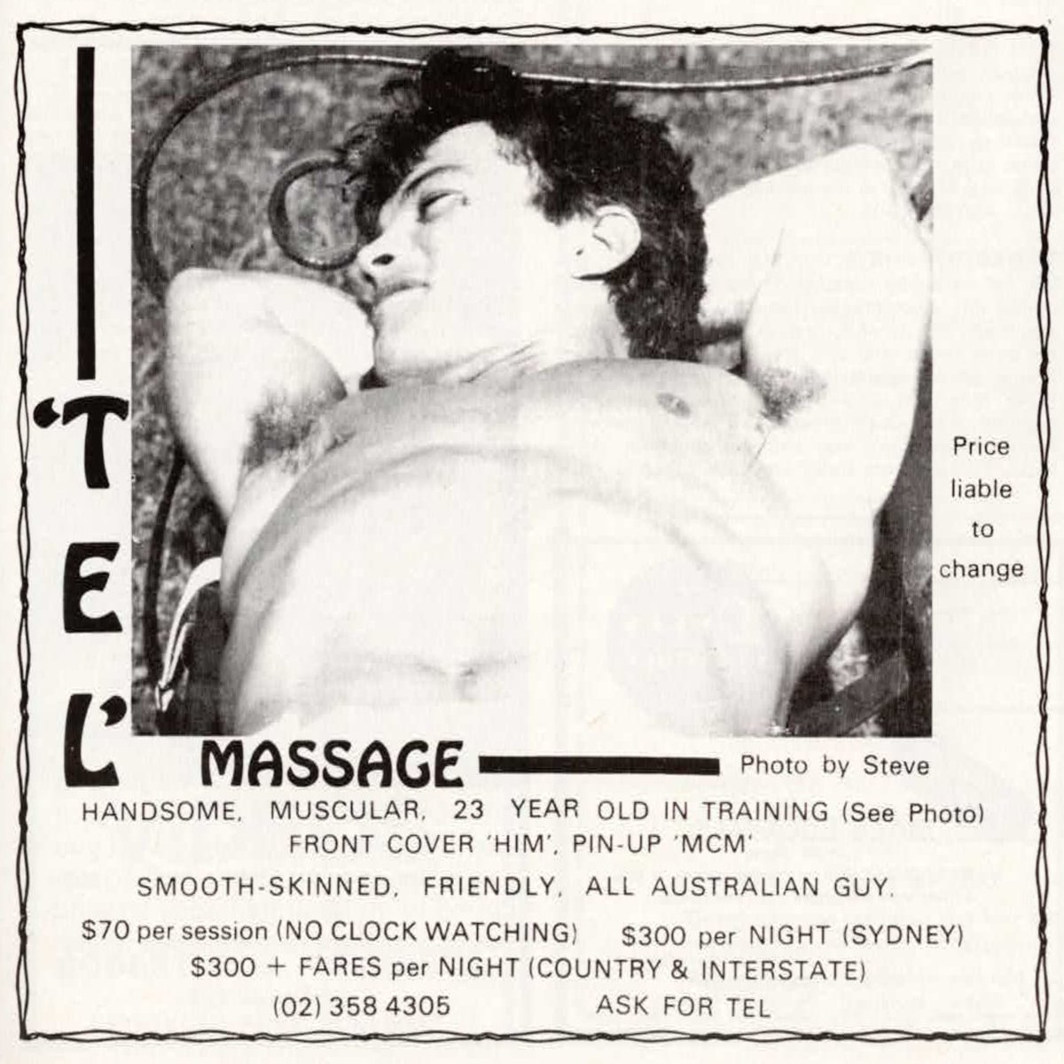 A masseuse advert from Australian Magazine “GAY” Number 101 - 1984