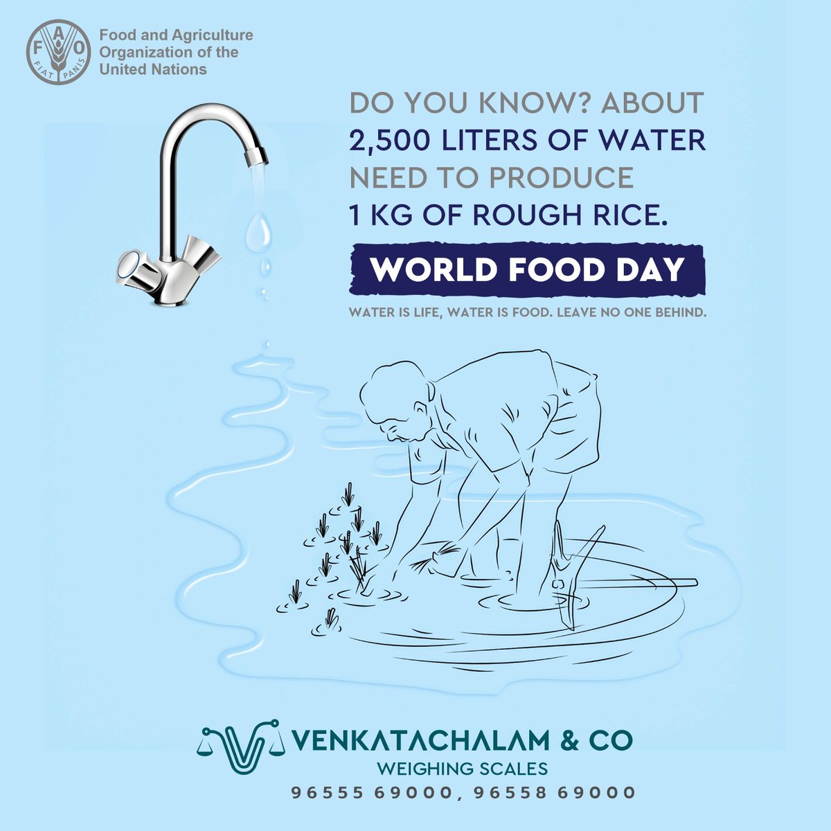 Do you know?
About 2,500 liters of water need to produce 1kg of rough rice.

Water is life, water is food. 
Leave no one behind.

DON'T WASTE WATER!
#worldfoodday #oct16 #waterislife #dontwastewater #foodday #water #venkatachalam #prrestigescale #Thulam #nirai #scangle #Yesweigh