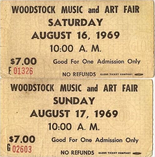 crockpics's tweet image. Woodstock Festival Tickets, 1969.