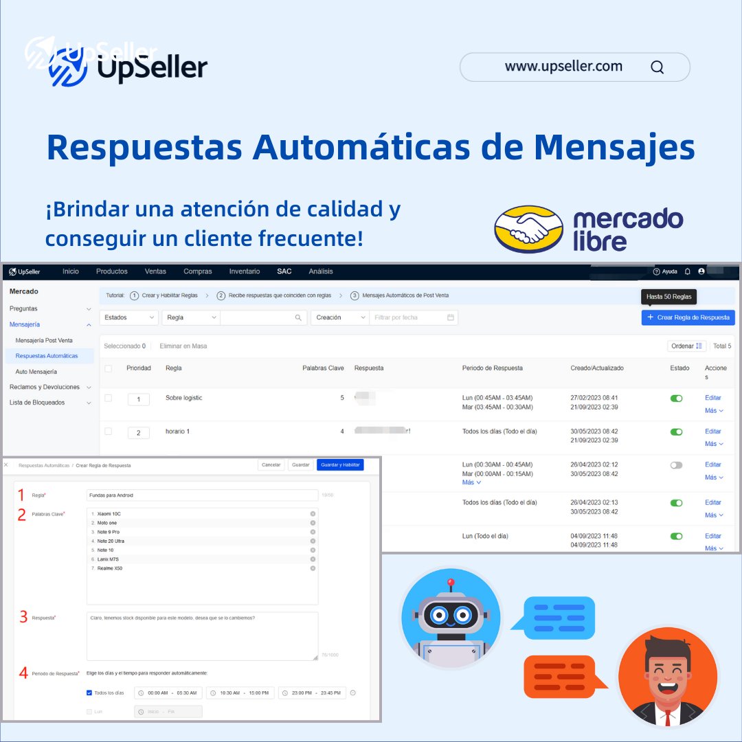 UpsellerLatam's tweet image. Desde UpSeller podrás configurar plantilla de respuestas y seleccionar horario para activarla contestará automáticamente los mensajes. De esta manera no te preocupes la demora para responder. 🧐
upseller.com/es/

#MercadoLibre #venderenlinea #VenderMejor #buenfin