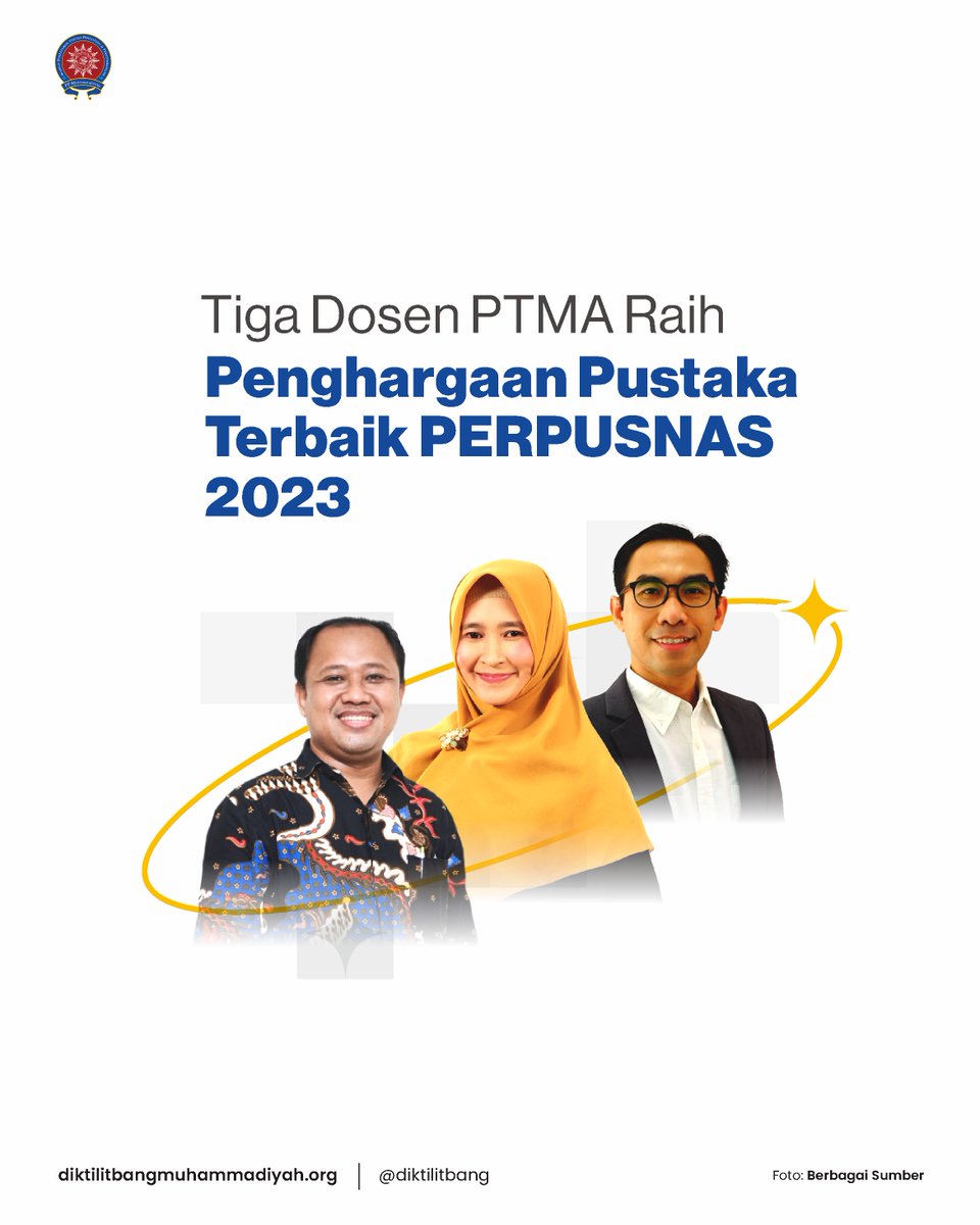 Tiga Dosen Keren PTMA Berhasil Raih Penghargaan Pustaka Terbaik <a href="/perpusnas1/">Perpustakaan Nasional RI</a> 2023. 

🥇 Prof. Dr. Tria Astika Endah Permatasari, S.K.M., M.K.M. 
🥇 Faris Al-Fadhat, Ph.D 
🥈 Dr. phil. Ridho Al-Hamdi, MA.

Selamat kepada Ibu dan Bapak dosen UMJ dan UMY ✨