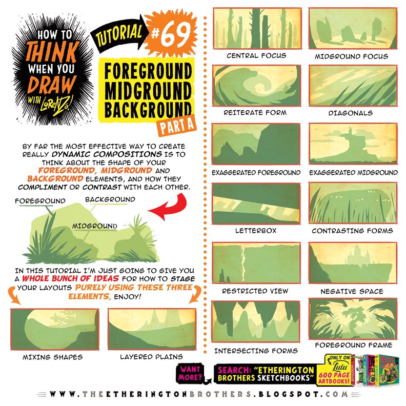 EtheringtonBros's tweet photo. FOREGROUND, MIDGROUND, BACKGROUND from the How to THINK When You Draw ENCYCLOPEDIA - the world’s ONLY encyclopedia of drawing tutorials, posted up FREE for EVERYONE, FOREVER, with NEW &amp; CLASSIC tutorials coming up EVERY DAY right here :)
#gamedev #manga #conceptart #illustration https://t.co/wGm9JgF6yT