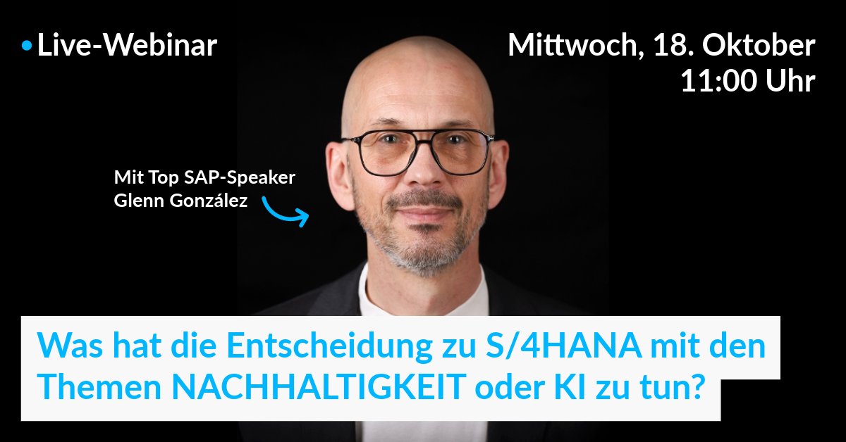 🔍 Live-Webcast: Die Verbindung von S/4HANA, Nachhaltigkeit und KI 🔍
📅 18. Oktober 2023, 11:00 Uhr
👉 Jetzt anmelden und Platz sichern! ow.ly/Gbfm50PWY9N
#SycorWebcast #S4HANA #Nachhaltigkeit #KI #Sycor #SAP
@Glenn__Gonzalez @andreasczech