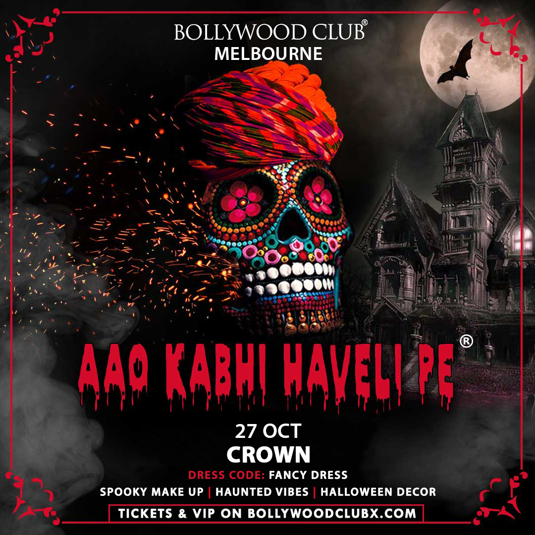 BollywoodClubX's tweet photo. Get ready for a ghastly dance-off at our Bollywood Horror Showdown AAO KABHI HAVELI PE®! Let the spooky beats and killer moves haunt the night on 27th October at Crown L3, Melbourne.

Grab your tickets from the link https://t.co/ir9GNtJDMZ https://t.co/5JE4e90fR1