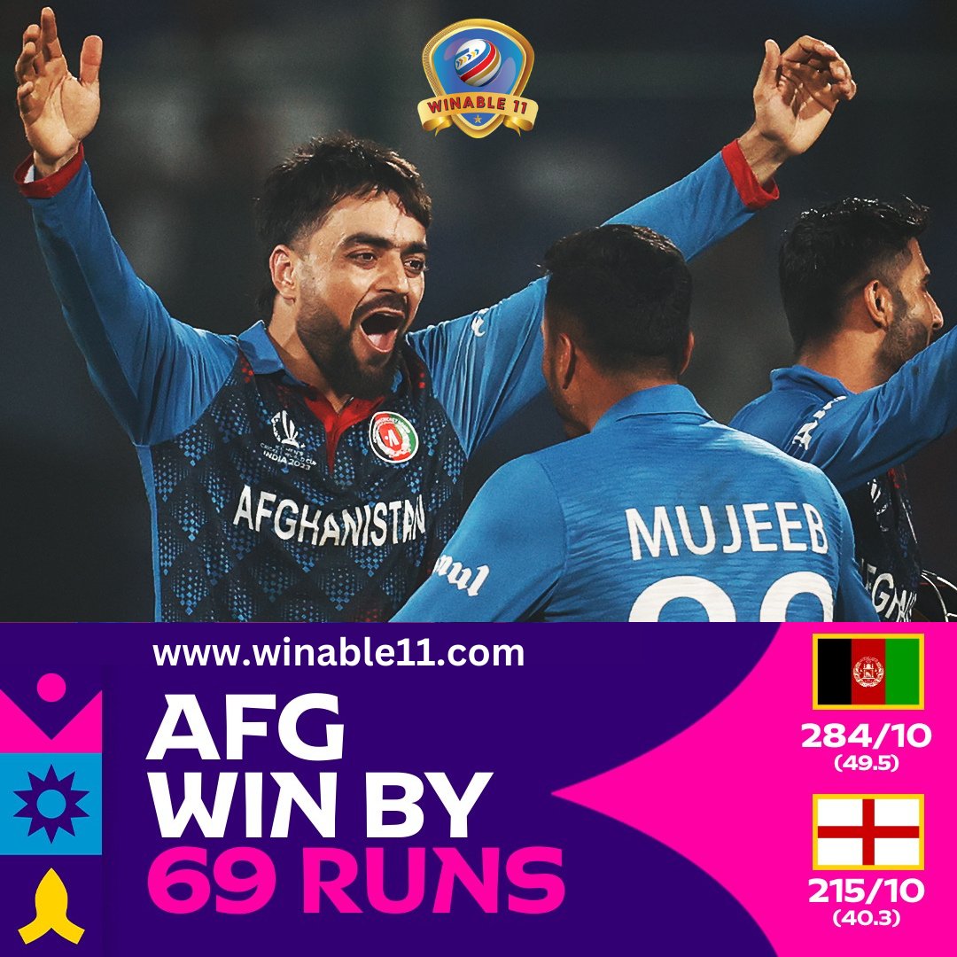 Winable11's tweet photo. 🇦🇫🔥Historic Victory Alert! Afghanistan scripts history with an electrifying upset over defending champions England in a thrilling #CWC23 clash. The underdogs rise to the occasion, making this World Cup unforgettable. 🏏👏

#AfghanistanRising #LaunchingSoon #FantasyApp #Winable11 https://t.co/iXxfotU2FE