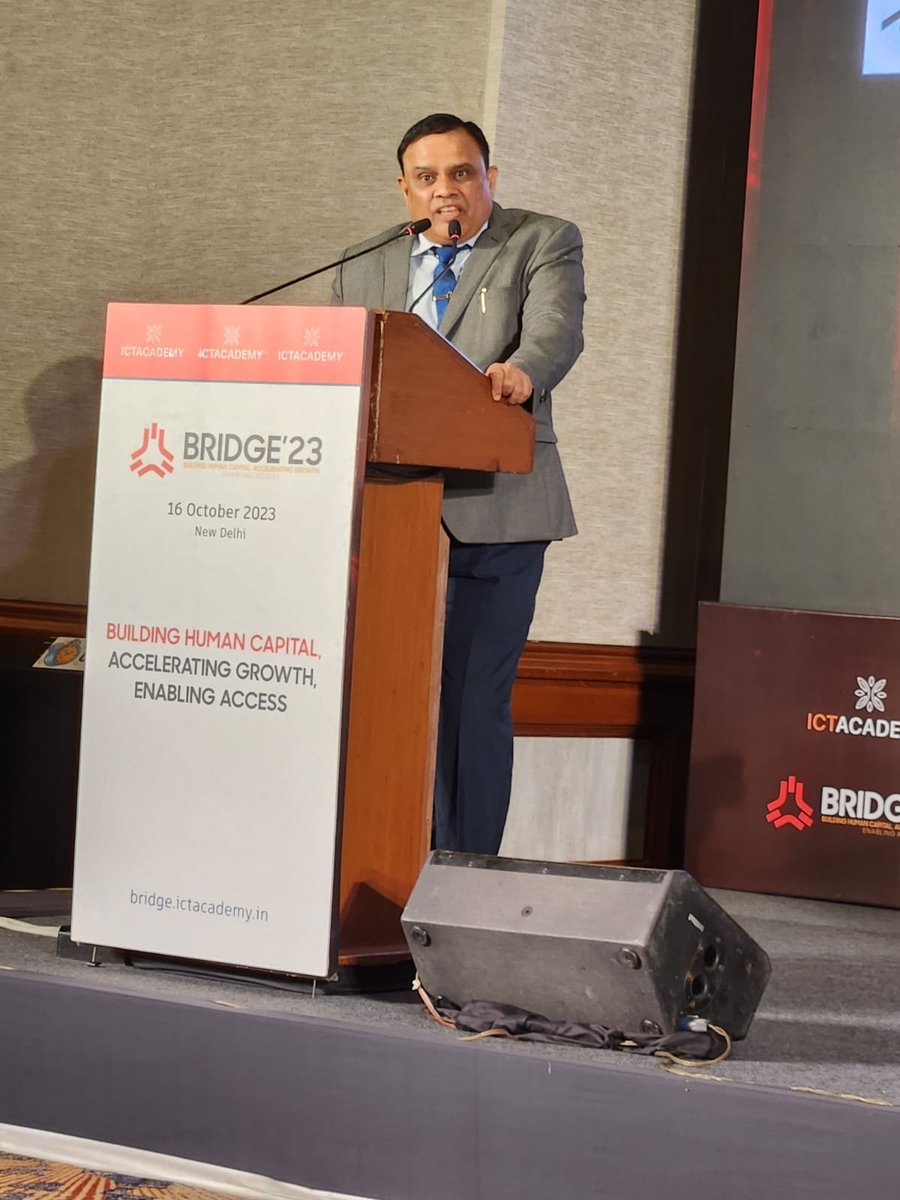AICTE_INDIA's tweet image. AICTE Chairman Prof. @SITHARAMtg attends the 53rd Edition of ICT Academy BRIDGE Conference 2023 as a Guest of Honor in New Delhi. 

He addressed the gathering on the theme &quot;Building Human Capital for a Trillion Dollar – Digital Economy&quot;. 

#ictacademy #ictbridge53…