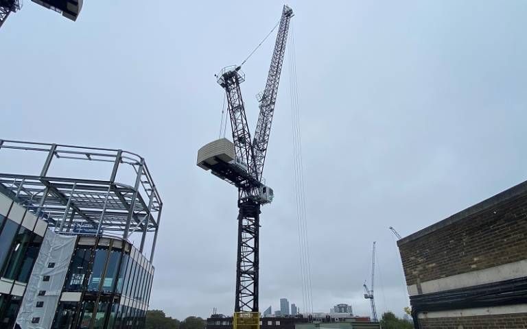 This 29.7m crane has towered over #256GraysInnRoad, our world-class translational #neuroscience centre in construction, for 18 months. Operated by Omar @tridentlifting, it can lift up to 24 tonnes!

Read more about the project: bit.ly/48TqUB8