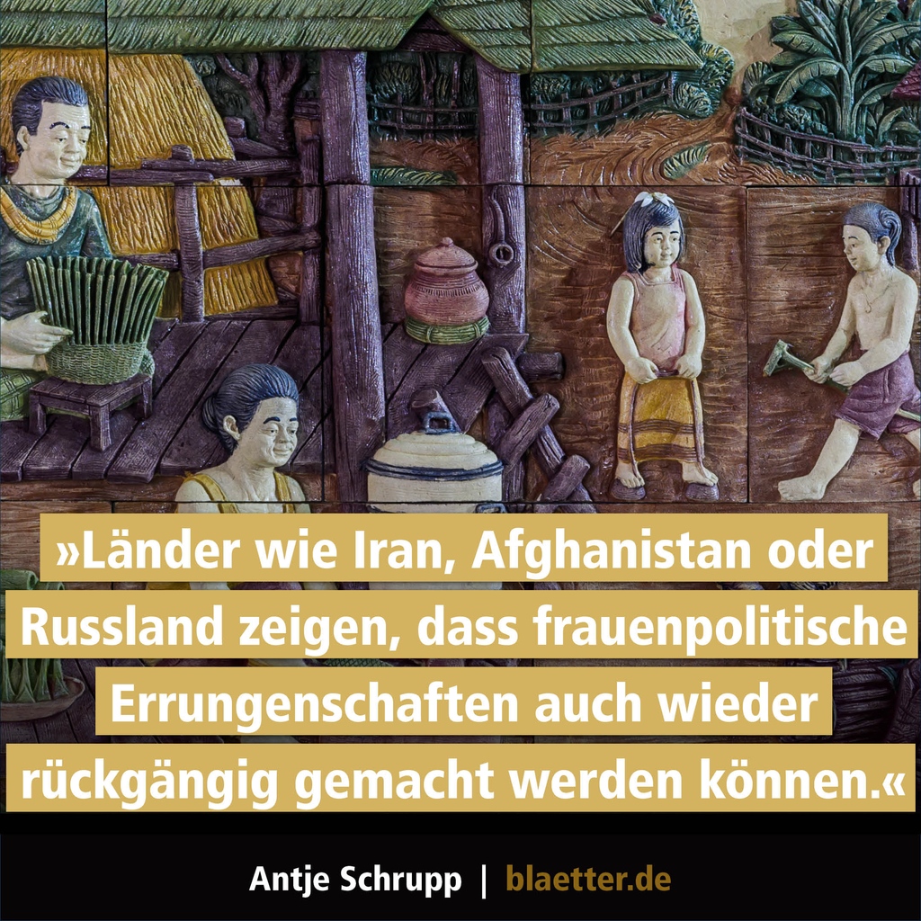 Wir stellen uns die Geschichte als kontinuierlichen Fortschritt vor, an dessen Ende unweigerlich die #Gleichberechtigung der Geschlechter steht. Doch ob es tatsächlich so kommt, ist fraglich: blaetter.de/ausgabe/2023/o…