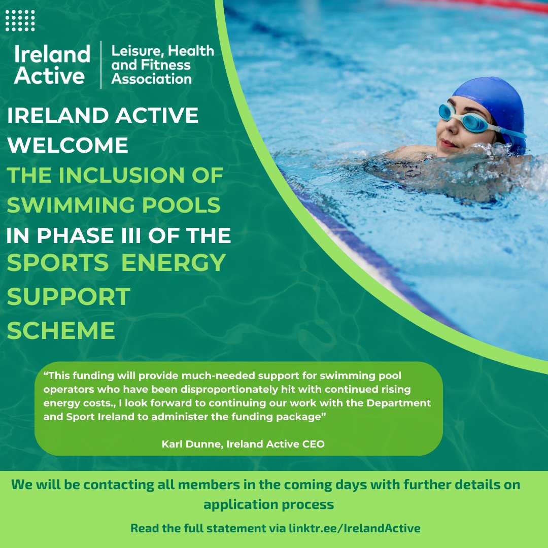 FitronicsUK's tweet image. #IrelandActive secures funding for #swimmingpools in Phase Three of Sports Energy Support Scheme 

irelandactive.ie/news/ireland-a… via @irelandactive 

#sports #funding