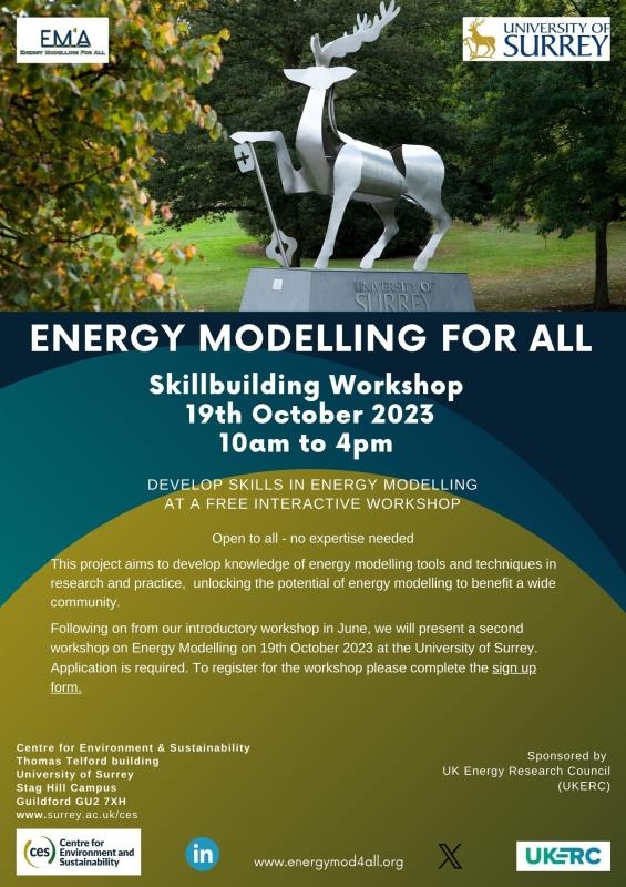 UKERCHQ's tweet photo. Learn to develop skills in #EnergyModelling at a free #workshop on 19 October at @UniOfSurrey, organised by Energy Modelling For All, a UKERC Whole Systems Networking Fund project.

Open to everyone; sign up here 👇
https://t.co/Srqj5XNs8D

@energymod4all 
@CES_Surrey https://t.co/qwTavLefhn