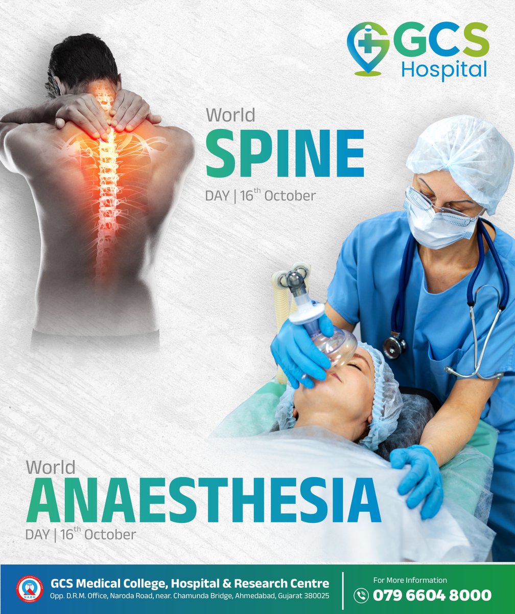 Happy World Spine Day & Anaesthesia Day!
.
#Worldspineday #anaesthesia #medical #painfree #october #spine #jointpain #relief #surgery #BestHospital #TopHospitals #MultiSpecialtyCare #GCSHospital #Svasthyanusarnamu #GCSMCH