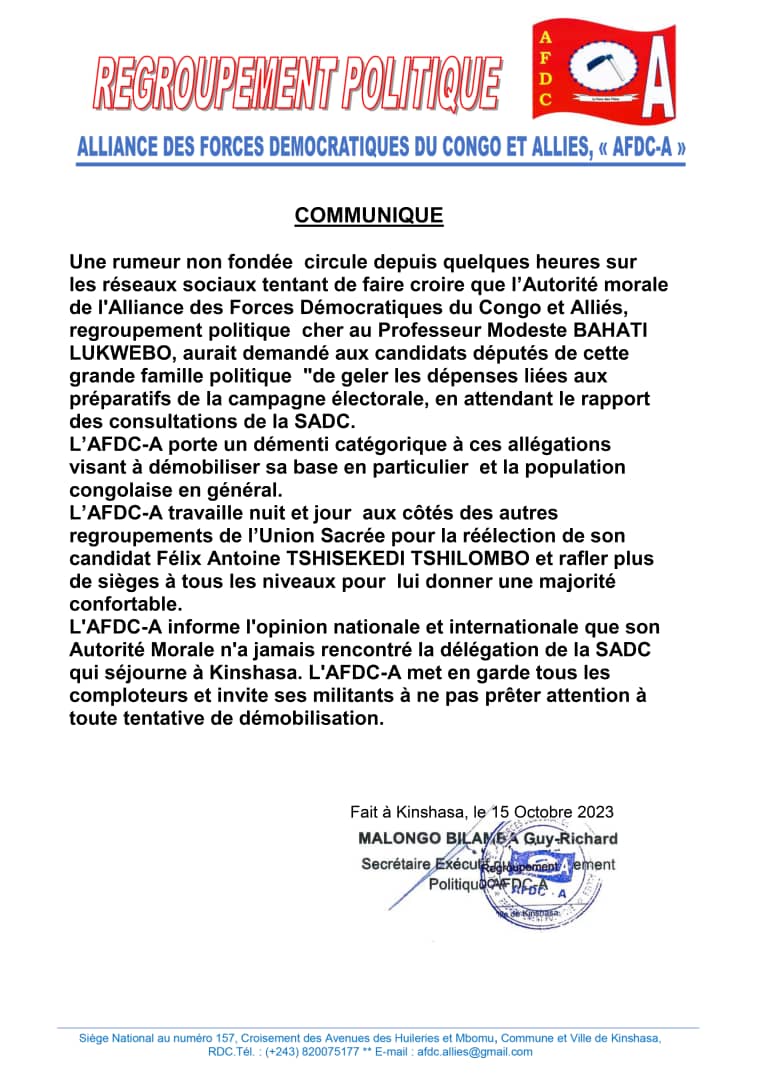 Communiqué officiel AFDC-A