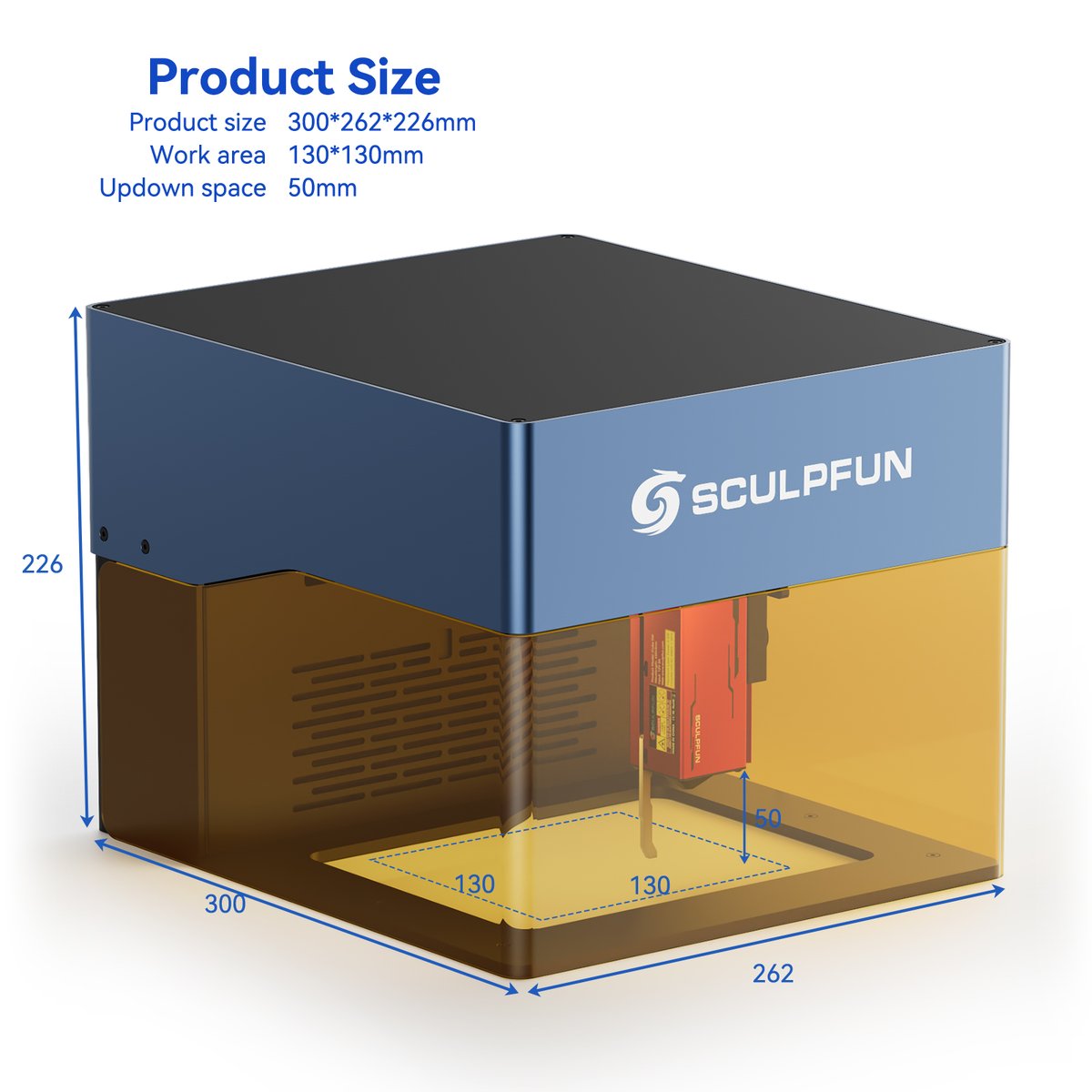 SCULPFUN iCube Pro 5W——Semi-open Structure Design
There is no limitation by the size of the engraving objects. You can place them inside the machine or put the machine on the surface of some large objects to perform the tasks. 
The patterns engraving area is 130x130mm.😍