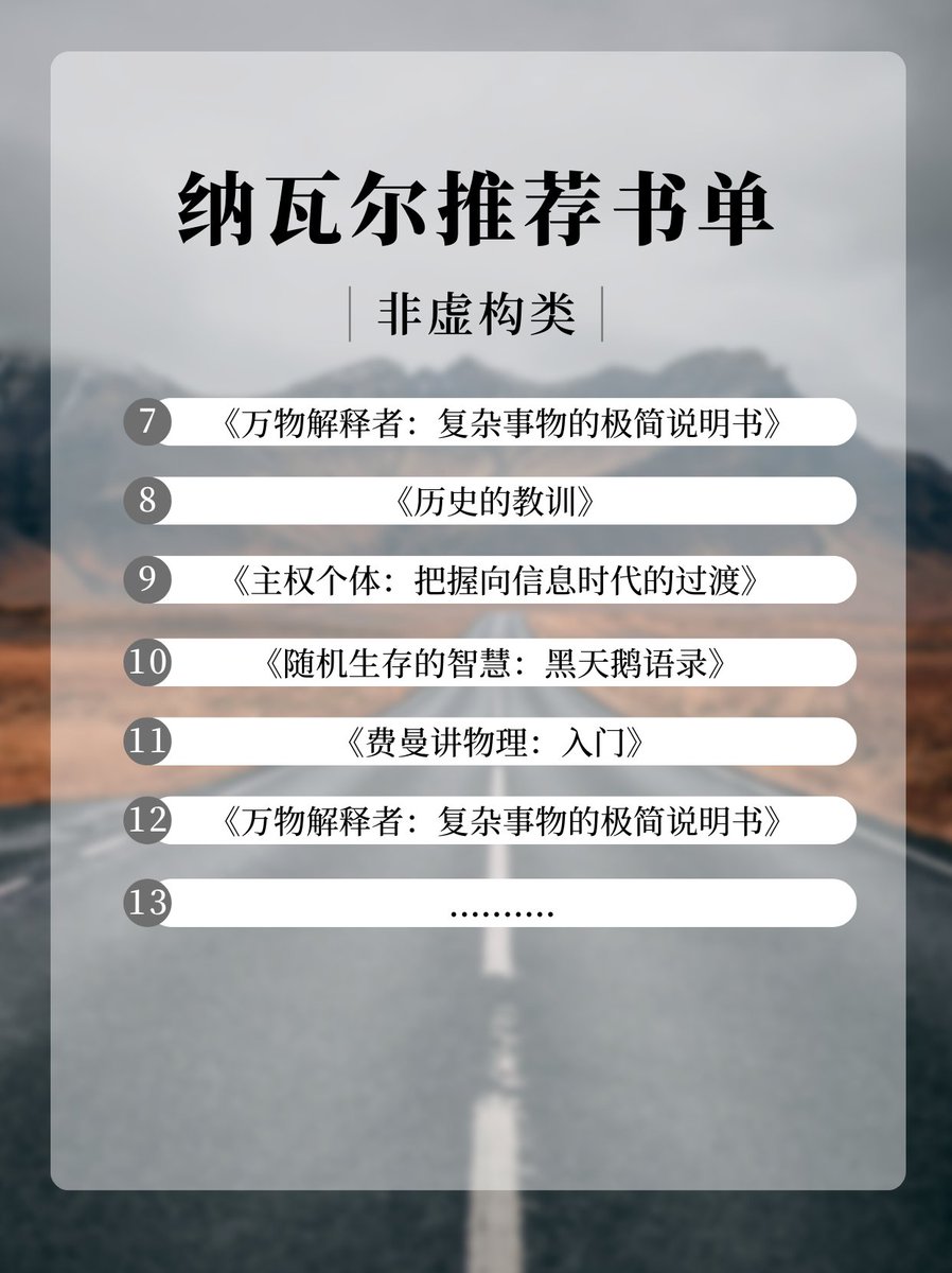 纳瓦尔宝典》读书笔记- 第三弹📚 纳瓦尔推荐书单目录： ༓ 非虚构类（12 本） ༓ 哲学和灵性类（18 本） ༓ 科幻类（6 本） 相同的书 单帮助我们塑造着相同的价值观、世界观