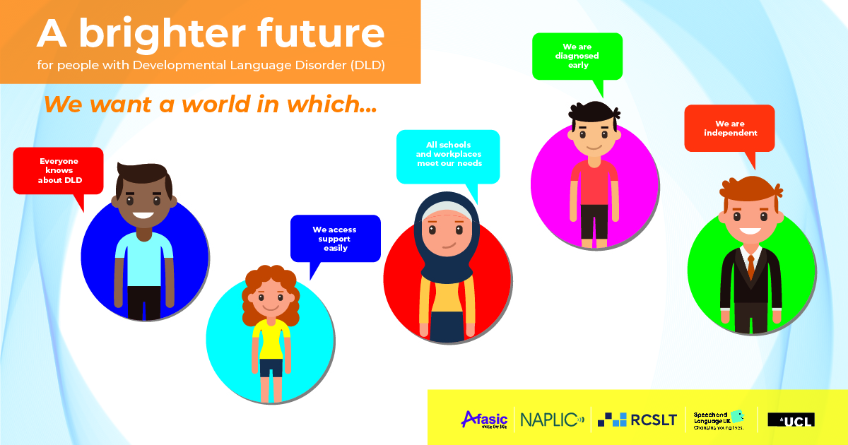 Developmental Language Disorder (DLD) is a lifelong condition affecting  2 children in every average classroom of 30.

Today, we launch a new vision for the future with our friends at <a href="/Afasic/">Afasic</a>, <a href="/NAPLIC/">NAPLIC</a> and <a href="/RCSLT/">RCSLT 💙</a> alongside people with DLD.

Read more 👇
ow.ly/1vHu50PWl3e