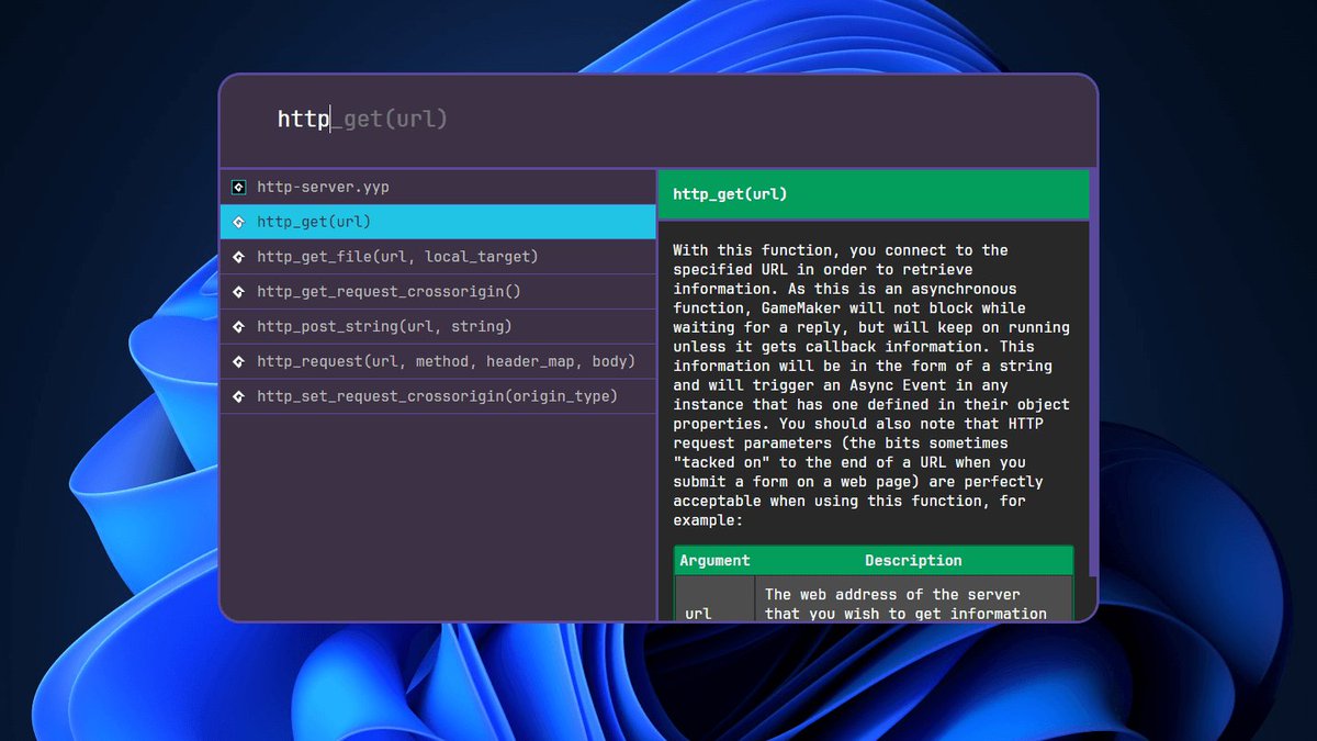 tophtacular's tweet photo. finally finished my universal command palette software, use it to search #GameMaker docs and recent projects, launch steam games, compress images, or anything else if you want to make a plugin for it https://t.co/KuDazid5qt #FOSS https://t.co/BX3TzJINtN