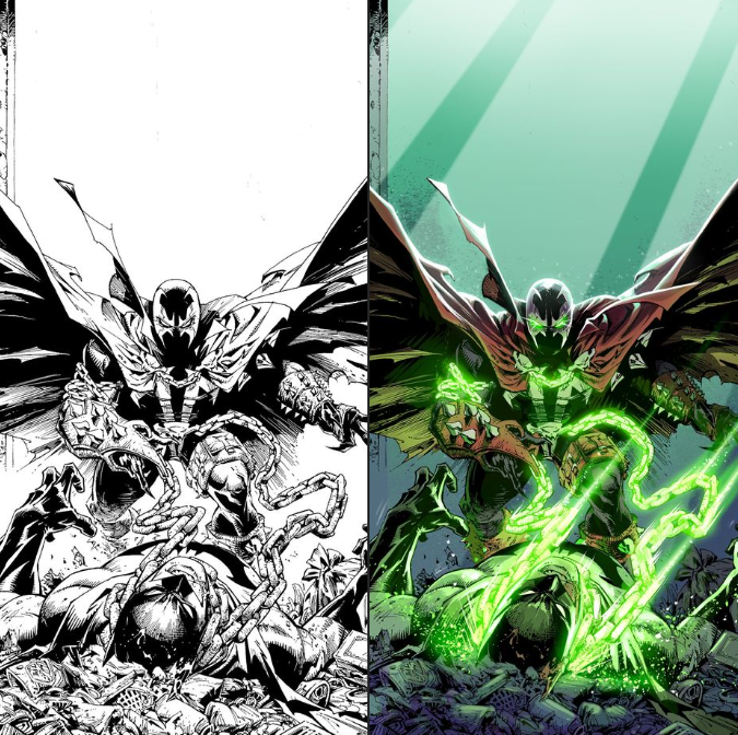 I gave myself a 60-minute speed paint challenge to color over the amazing lines of <a href="/toddmcfarlane/">Todd McFarlane</a> ,  .... #dccomics  #darkhorsecomics #darkhorse #spawn #batman #azvolt #colorart #comicart #challenge #speedpaint #toddmcfarlane #mcu #nostalgia #90s #drawing