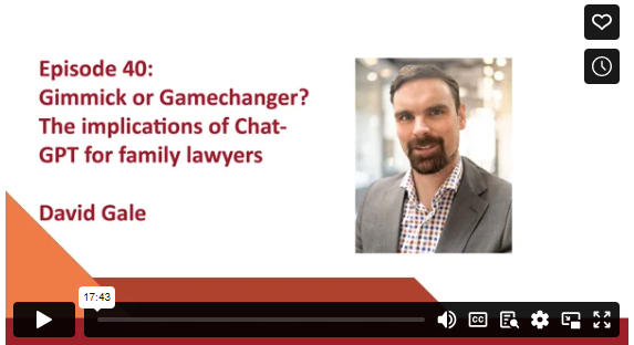 Episode 40 of The Duty List is now available on the #FLS website. In this episode, David Gale looks at Chat-GPT and the impact on family lawyers. Full video available to FLS members only - bit.ly/3rXjEUg. Want to be a member? Email - membership@familylawsection.org.au