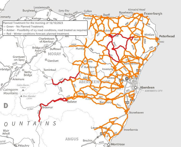 AbshireRoads's tweet photo. Following some clearer skies this morning, additional winter treatments will be required around the Fyvie Area due to the potential of icy patches👇. Road Surface Temperatures are 🥶colder than forecast over Aberdeenshire so please #drivesave and to the road conditions. #beaware https://t.co/uDDwUYcaR1
