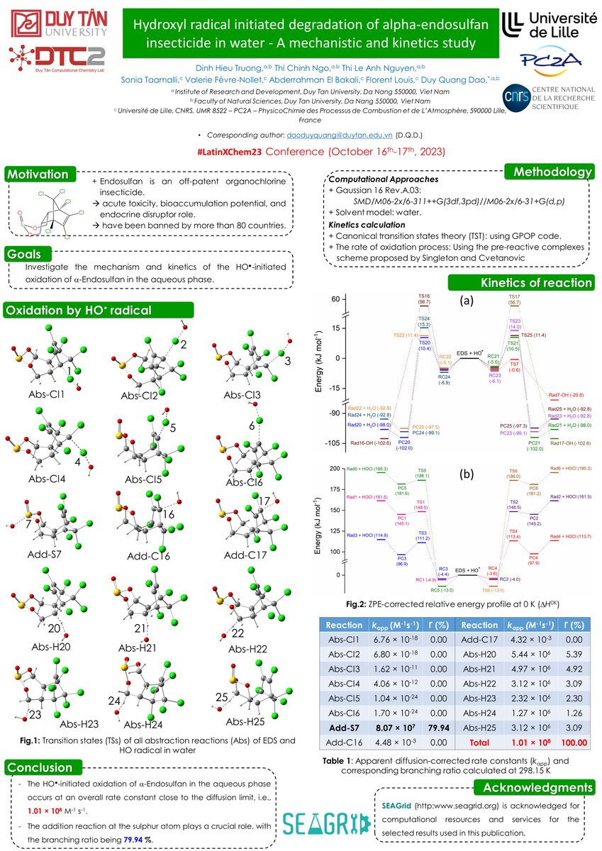Duy-Quang Dao (@duyquang_dao) on Twitter photo Hi <a href="/LatinXChem/">LatinXChem</a>, excited to present my work ‘Hydroxyl radical initiated degradation of alpha-endosulfan insecticide in water - A mechanistic and kinetics study’ at #LatinXChem23 #LatinXChemEnv #Env005 <a href="/TaamalliS/">Taamalli Sonia</a> <a href="/FlorentLouis59/">Florent LOUIS</a> <a href="/DinhHieu_Chem/">Dinh Hieu Truong</a> <a href="/dtc2lab/">DTC2Lab at DuyTanUniv</a> <a href="/EnvSciRSC/">Environmental Science Journals of the RSC</a> <a href="/ThiChinhNgo1/">Thi Chinh Ngo</a> Hi <a href="/LatinXChem/">LatinXChem</a>, excited to present my work ‘Hydroxyl radical initiated degradation of alpha-endosulfan insecticide in water - A mechanistic and kinetics study’ at #LatinXChem23 #LatinXChemEnv #Env005 <a href="/TaamalliS/">Taamalli Sonia</a> <a href="/FlorentLouis59/">Florent LOUIS</a> <a href="/DinhHieu_Chem/">Dinh Hieu Truong</a> <a href="/dtc2lab/">DTC2Lab at DuyTanUniv</a> <a href="/EnvSciRSC/">Environmental Science Journals of the RSC</a> <a href="/ThiChinhNgo1/">Thi Chinh Ngo</a>
